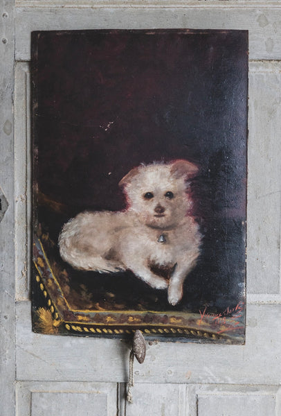 Large Antique French Dog Painting 1898