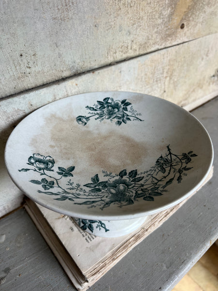Floral Transferware Raised Dish