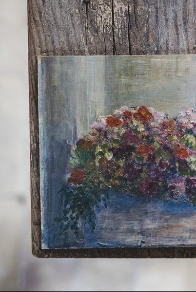 Antique French Floral Painting on Board