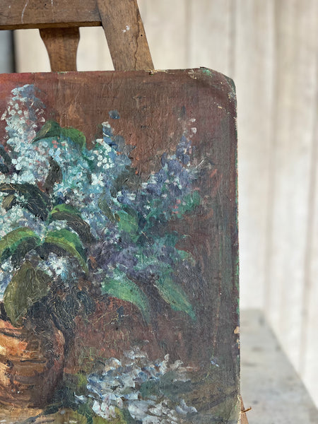 Antique French Floral Painting on Board