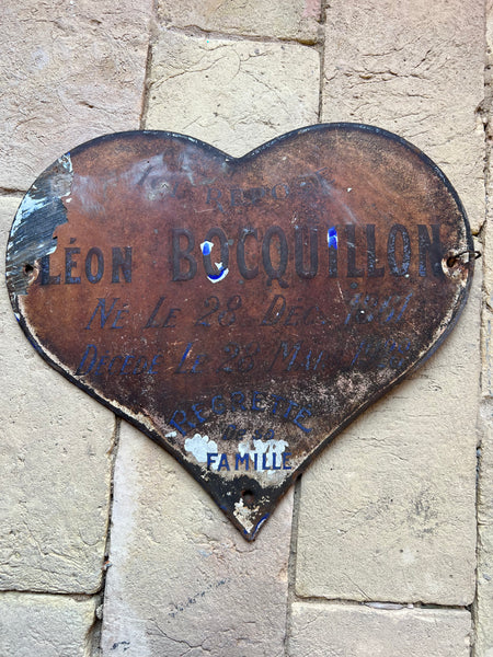 Rustic French Enamel Memorial Heart 1928 - Large