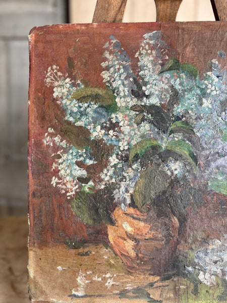 Antique French Floral Painting on Board