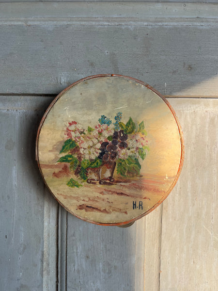 Sweet Painted Floral French Vintage Tambourine