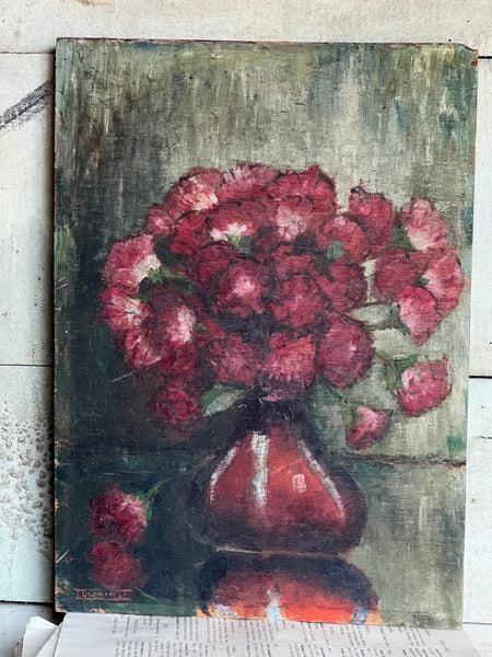 Dark French Floral Oil on Board 1931