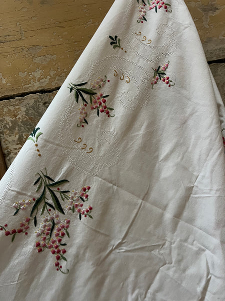 Vintage French Embroidered Tablecloth