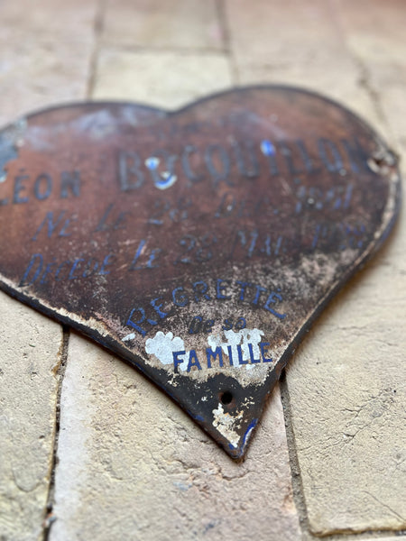 Rustic French Enamel Memorial Heart 1928 - Large