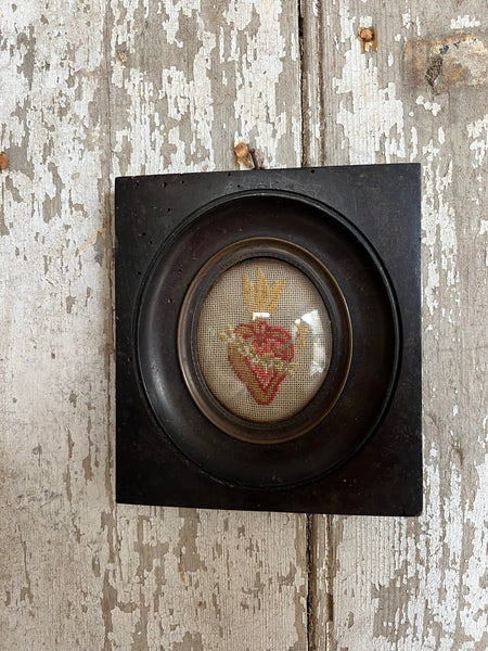 French Framed Sacred Heart Embroidery