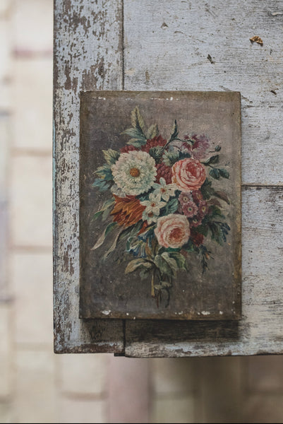 Antique French Floral Painting on Board