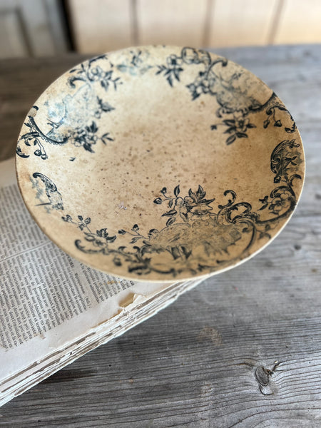 Beautiful French Floral Transferware raised dish