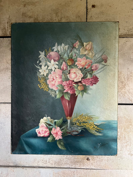 French Floral Oil on Canvas