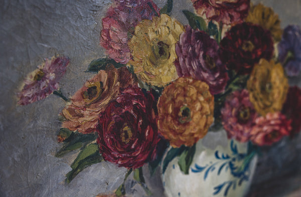 Large Framed Floral Oil Painting