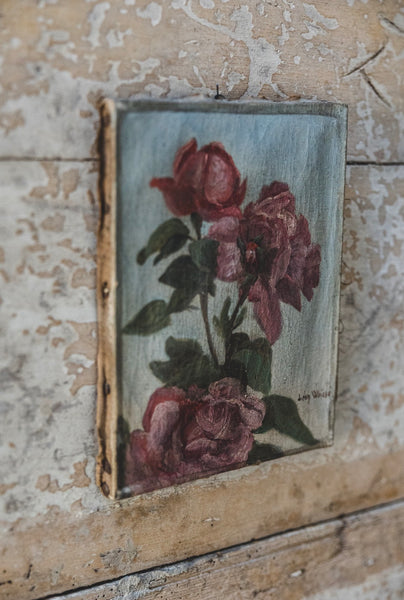 Vintage French Floral Oil on Canvas
