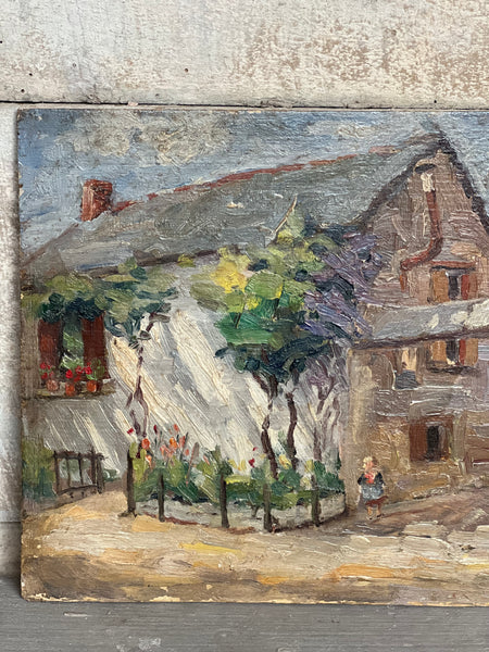 Vintage French House Oil Painting