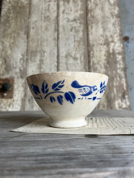 French Cute Rustic Floral Stencil Cafe au Lait Bowl
