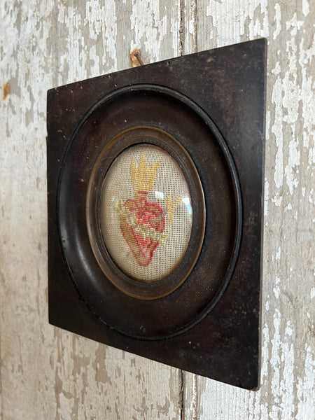 French Framed Sacred Heart Embroidery