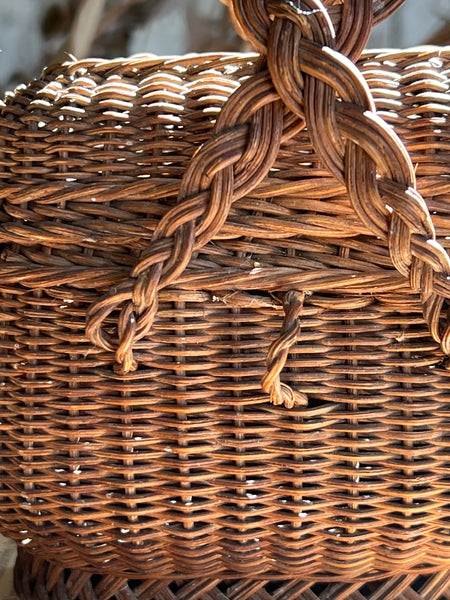 Tiny Vintage Wicker Basket with Handles