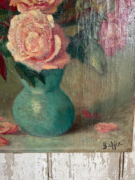 Antique French Floral Oil on Canvas