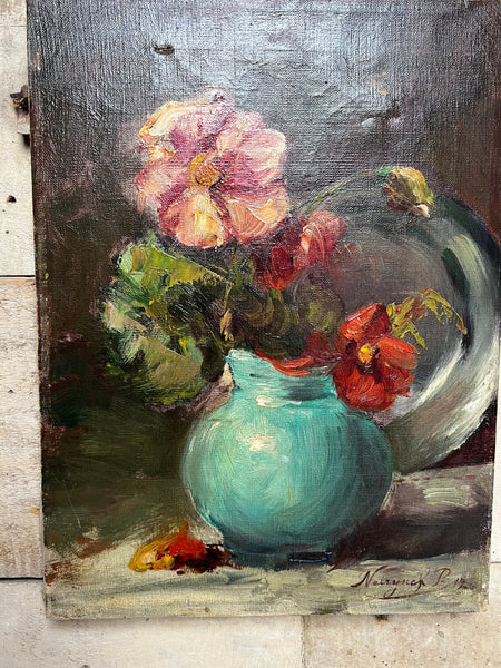 French Floral Oil on Canvas