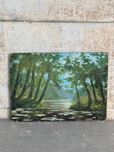 French Landscape Riverside Oil on Board