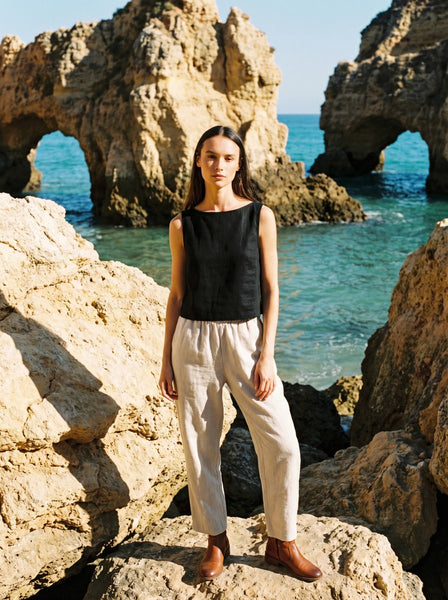 Sleeveless Linen Tank Top Black