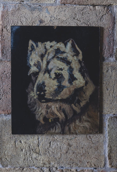 Vintage French Painted Dog on Board