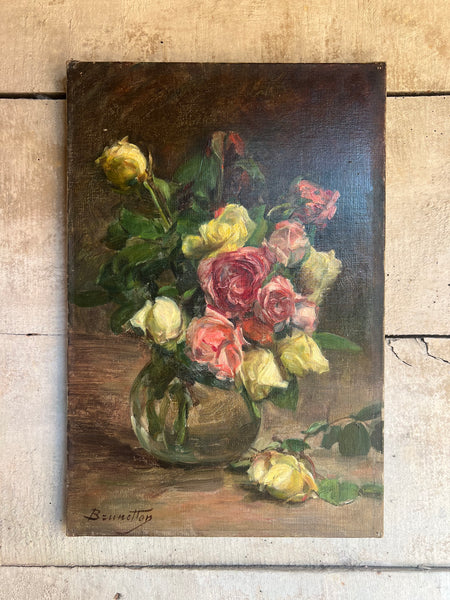 Vintage French Roses Oil Painting on Canvas