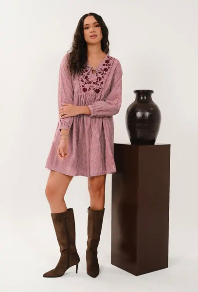 Saige by Nomads Embroidered Striped Tunic Dress