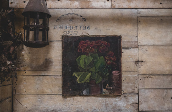 Rustic Floral Oil on Canvas