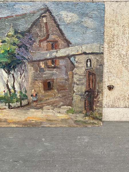 Vintage French House Oil Painting