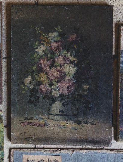Dark French Floral Oil on Board