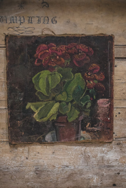 Rustic Floral Oil on Canvas