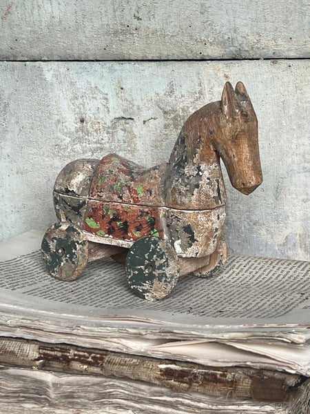 Antique Wooden Horse on Wheels