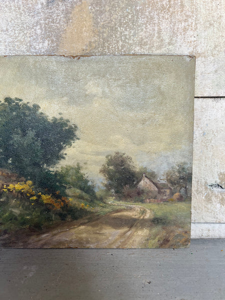 French Farm Landscape Oil Painting on Board