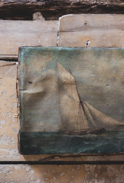 Rustic French Boat Painting on Canvas