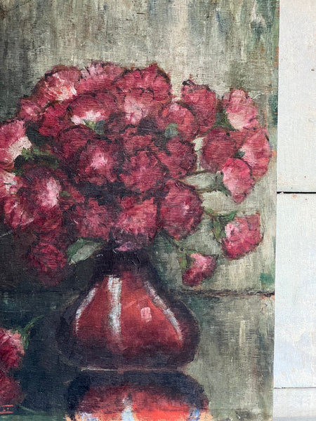 Dark French Floral Oil on Board 1931