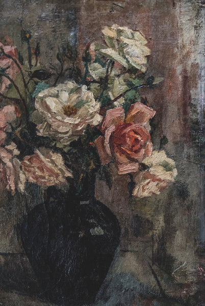 Vintage French Roses Oil Painting on Canvas