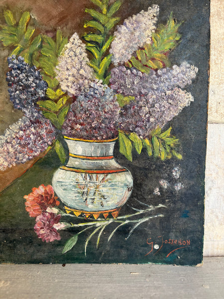 French Vintage Floral Oil on Board