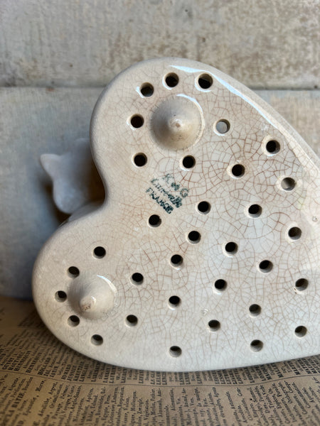 Very Rare Worn 18C Heart Vintage Faiselle Cheese Mould K G Luneville
