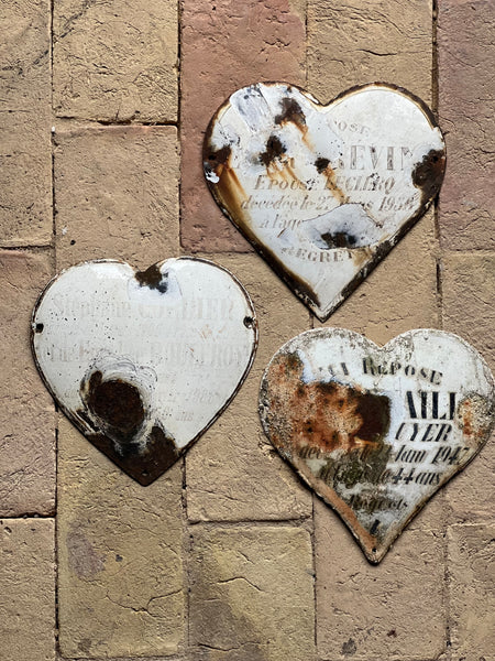 Sweet Collection of Vintage Worn Memorial Hearts