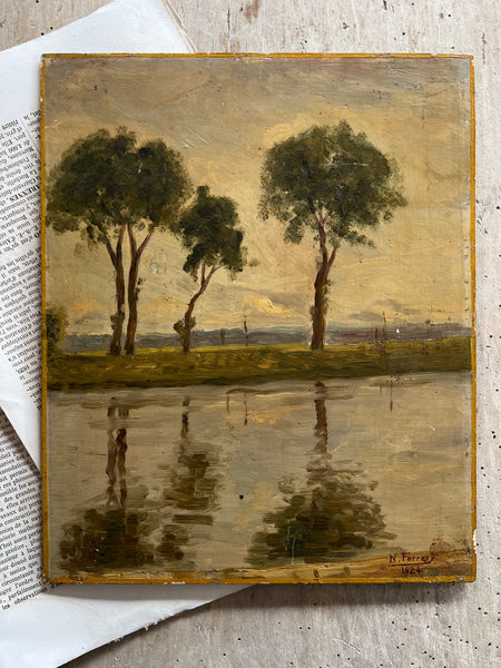 Vintage Lake View Oil Painting 1920s