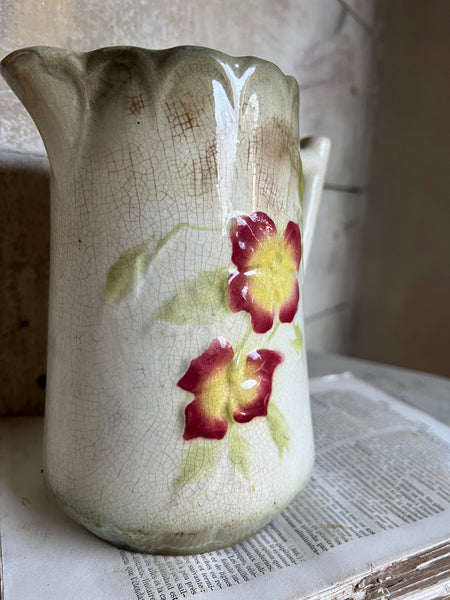 French Vintage Gorgeous Barbotine Jug