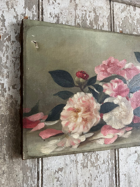 Antique French Floral Oil on Canvas