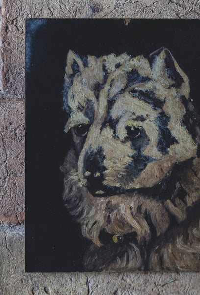 Vintage French Painted Dog on Board