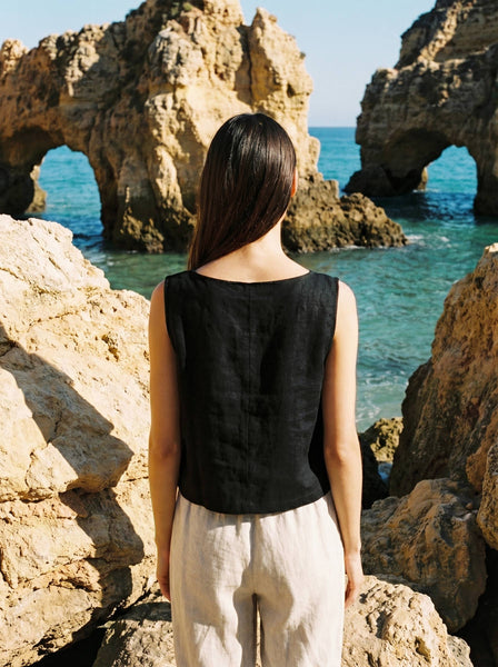Sleeveless Linen Tank Top Black