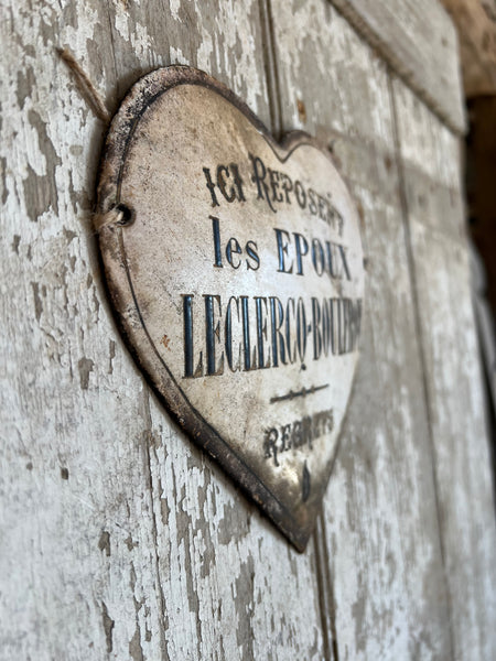 French Vintage Enamel Husband & Wife Memorial Heart (Small)