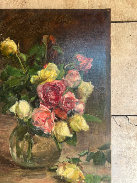 Vintage French Roses Oil Painting on Canvas