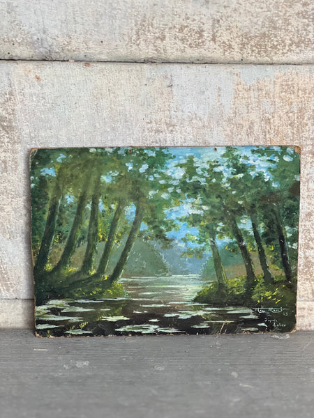 French Landscape Riverside Oil on Board