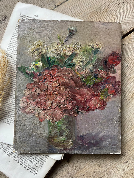 Antique French Floral Painting on Board