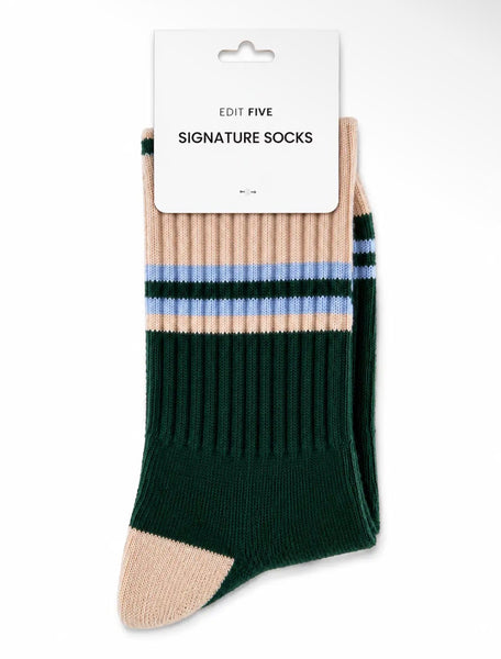 Edit Five Striped Socks - Green, Peach & Blue