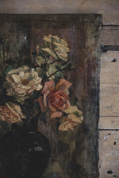 Vintage French Roses Oil Painting on Canvas